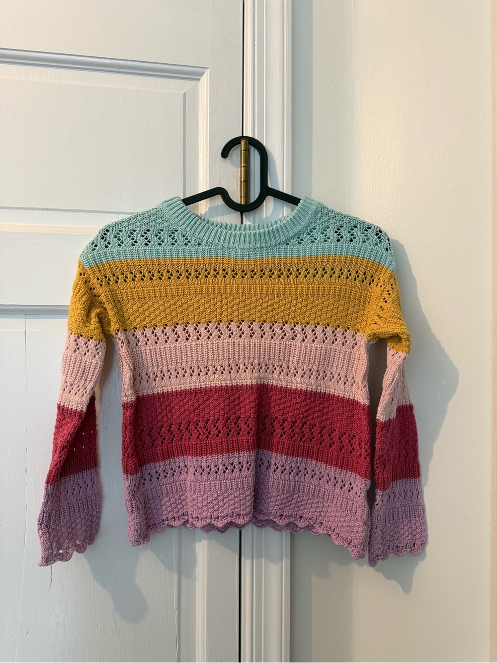 jumping beans Pastel Striped Open-Knit Crewneck Sweater